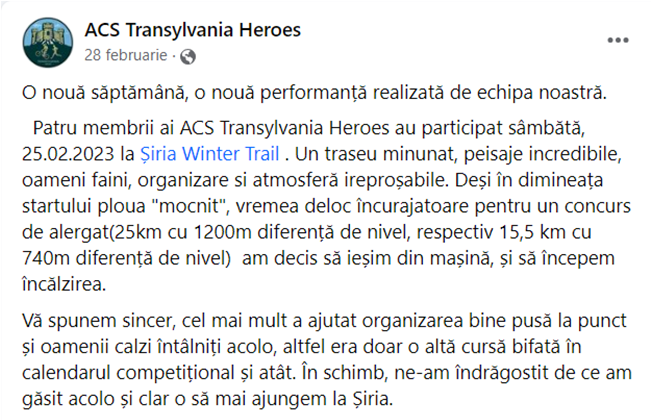 Siria Winter Trail 2023 recenzie ACS Transylvania Heroes